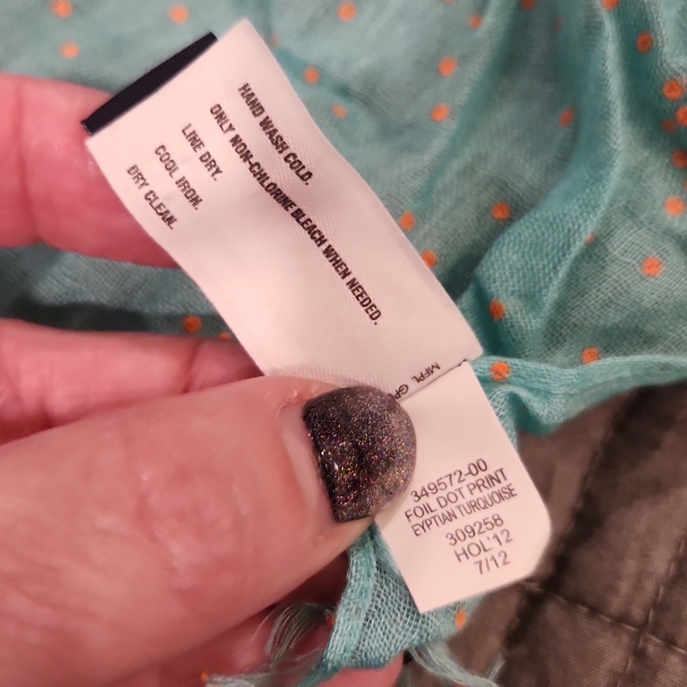 GAP Turquoise Scarf with Orange Polka Dots 31x80, New Without Tags! - Picture 4 of 6